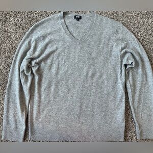 UNIQLO wool and silk V-neck sweater, size M, light grey